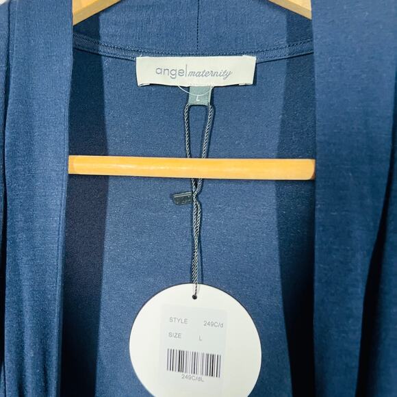 NEW! Angel Maternity Mod Lace Trim CArdigan Open Front Navy White - L - Picture 4 of 5